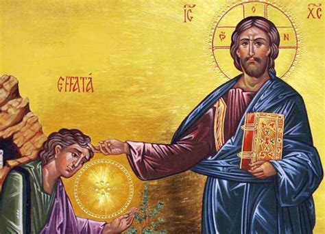 Illustrazione di Gesù che guarisce un sordomuto.