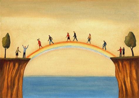 Illustrazione concettuale di ponti che uniscono, simbolo di dialogo e pace