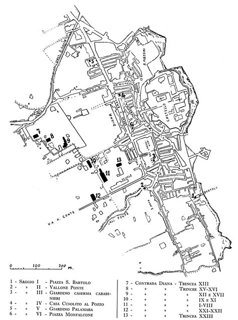 Mappa storica dell'area di Villa Giorgina con indicazione della necropoli romana