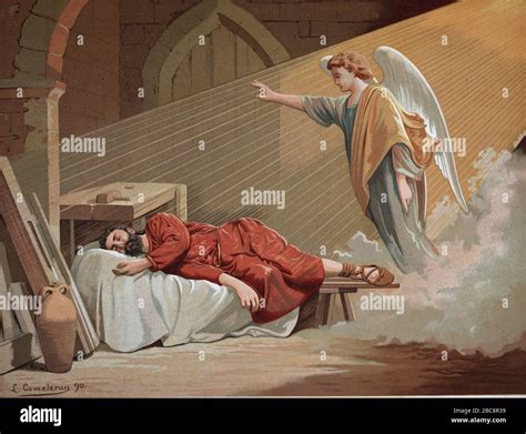 Illustrazione di San Giuseppe che riceve la visita dell'angelo in sogno