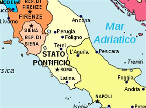 mappa dello Stato Pontificio nel XIX secolo