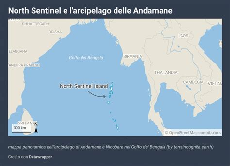 Mappa dell'arcipelago delle Andamane con evidenziata l'Isola di North Sentinel