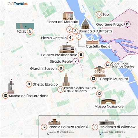 Mappa del centro storico di Varsavia con punti di interesse