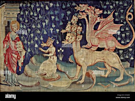 illustrazione medievale di creature simili a rane che escono dalle bocche del drago, della bestia e del falso profeta