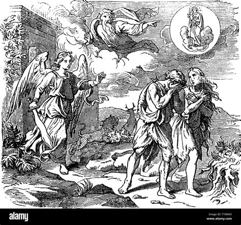 Illustrazione della Porta del Giardino dell'Eden con cherubini