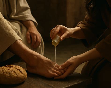 Raffigurazione di Maria che unge i piedi di Gesù a Betania