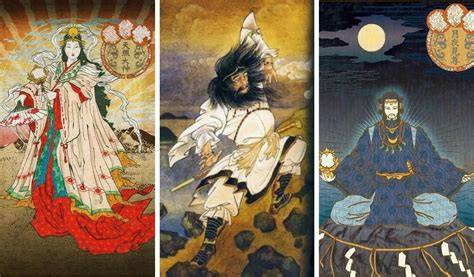 Infografica sulla cosmogonia shintoista e le principali divinità (Izanagi, Izanami, Amaterasu, Susanoo)