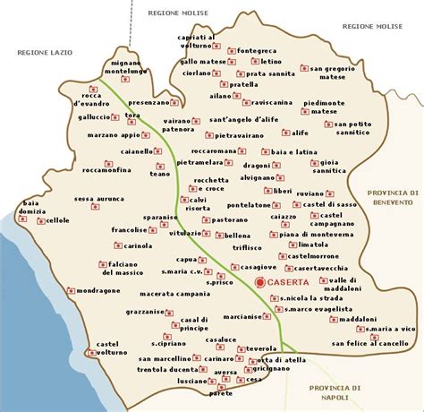 Mappa schematica della provincia di Caserta con indicazione delle città menzionate e Santa Maria a Vico