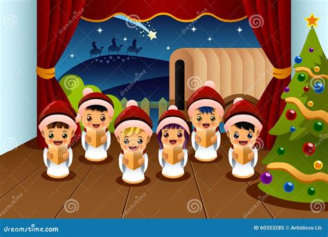 illustrazione di bambini che cantano un canto natalizio o una scena della natività stilizzata