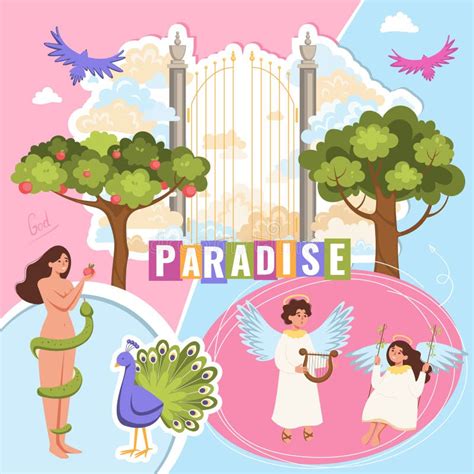 illustrazione biblica del paradiso con persone che si incontrano