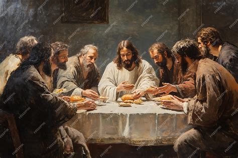 dipinto dell'Ultima Cena che mostra Gesù spezzare il pane