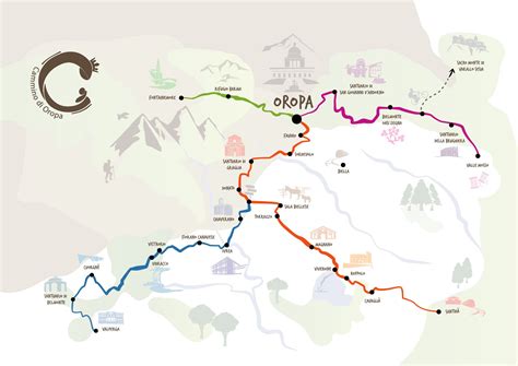 Mappa schematica dei quattro Cammini di Oropa