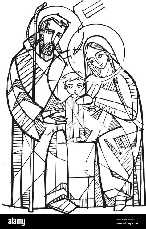 Dettaglio di un'incisione della Sacra Famiglia in bianco e nero