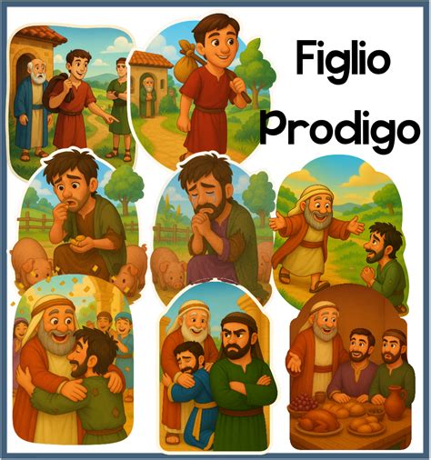 Illustrazione della parabola del figlio prodigo con fazzoletti bianchi