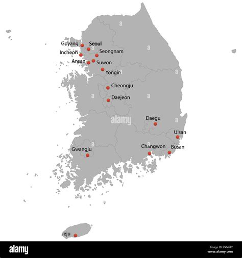 Mappa della Corea del Sud con evidenziate le principali città