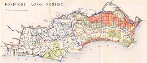 Mappa storica dell'Agro Pontino con Ferriere di Conca e Nettuno