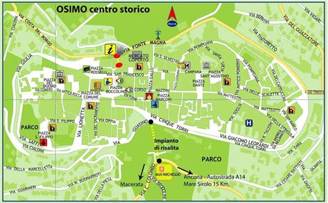 Mappa storica di Osimo con indicazione delle zone di sviluppo urbano e industriale menzionate