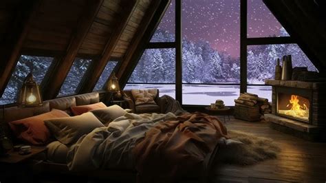 interno di un hotel in Lapponia con arredi in legno, camino e vista sulla neve