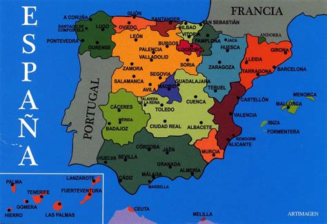Mappa della Spagna con indicazione delle diverse regioni