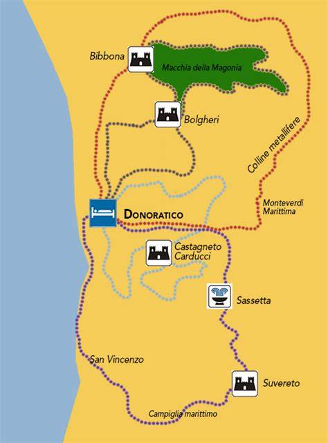 Mappa della Costa degli Etruschi e dei borghi di Castagneto Carducci e Bolgheri