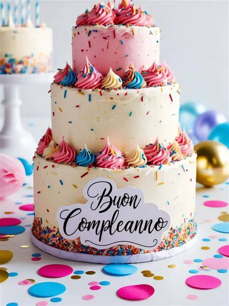 Immagine divertente con torta e palloncini per onomastico