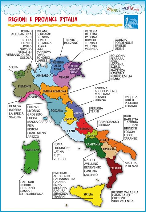 Mappa dell'Italia con indicazione delle regioni e dei collegi elettorali
