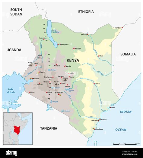 Mappa del Kenya con indicate le prime missioni della Consolata