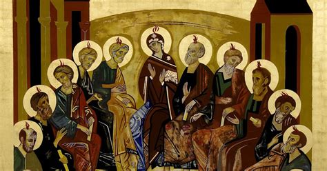 Icona di un vento impetuoso e lingue di fuoco, simboli della Pentecoste.