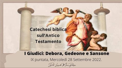 collage di illustrazioni stilizzate dei personaggi biblici menzionati: Gedeone, Barak, Sansone, Davide