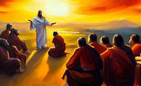illustrazione del regno di Dio che si diffonde sulla terra, con persone che pregano e aiutano il prossimo