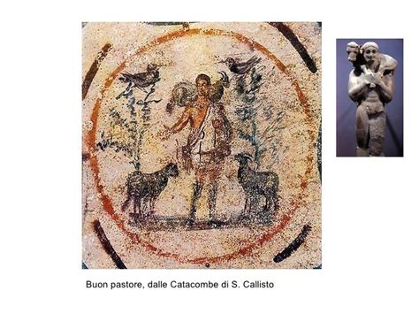 Icona paleocristiana del Buon Pastore dalle catacombe.