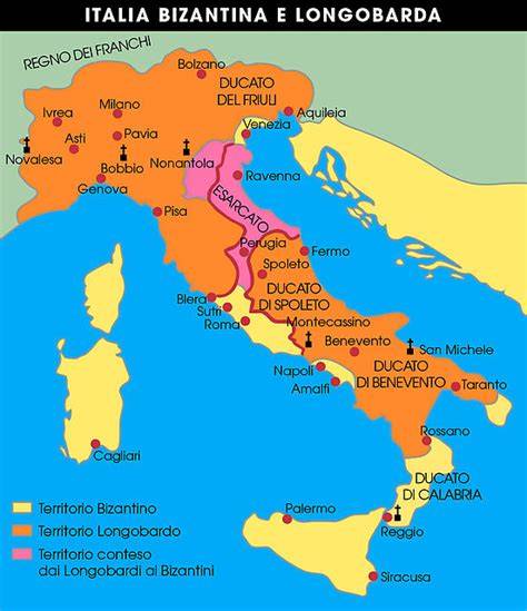 Mappa dell'Italia longobarda che mostra la Langobardia Maior e Minor