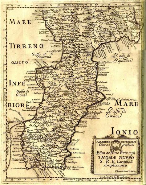 Mappa storica della Calabria nel XVI secolo