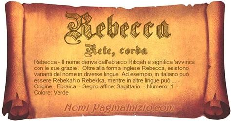 Semplice infografica sull'etimologia del nome Rebecca
