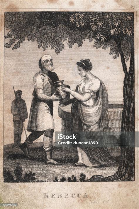 Illustrazione biblica di Rebecca al pozzo o insieme a Isacco