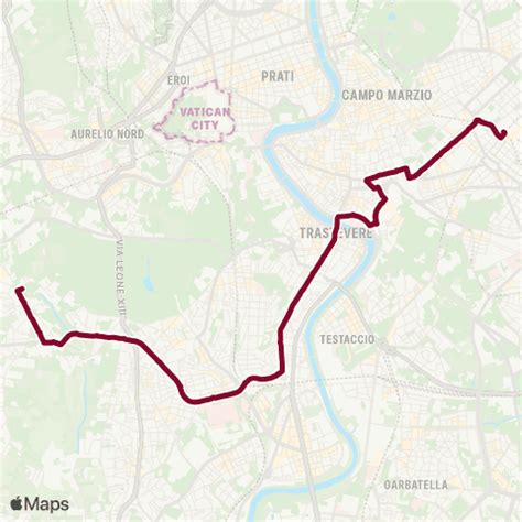 Mappa schematica del percorso della linea bus ATAC 62 a Roma