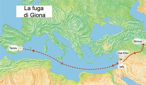 Mappa del viaggio di Giona da Giaffa a Ninive
