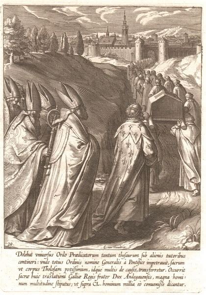Arrivo dei resti di San Tommaso d'Aquino a Tolosa. Stampa di Otho Van Veen.