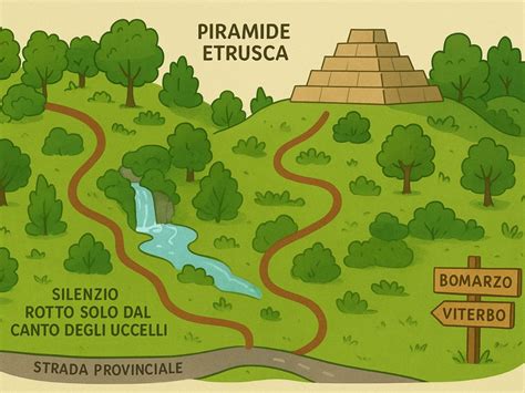 Mappa schematica dei percorsi di accesso alla Piramide di Bomarzo