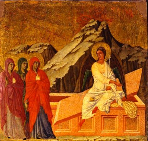 Icona ortodossa del Sepolcro vuoto con l'angelo e le Mirofore