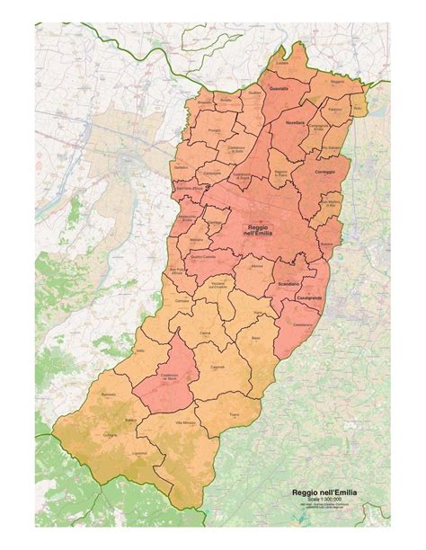 Mappa della provincia di Reggio Emilia con Bibbiano evidenziato