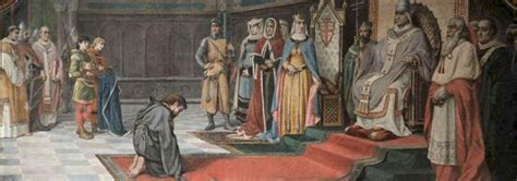 Rappresentazione della lotta per le investiture, ad esempio l'incontro di Canossa