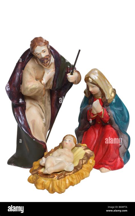 Elementi simbolici di un presepe: Maria, Giuseppe e Gesù Bambino