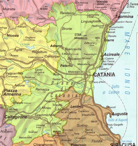 Mappa della provincia di Catania con evidenziato il centro cittadino