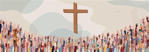 Illustrazione di persone che pregano insieme in una chiesa, simbolo della comunità credente
