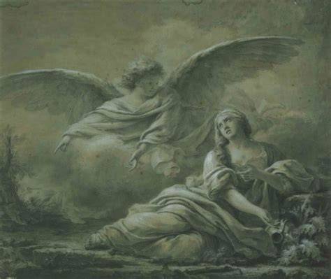 illustrazione di Agar nel deserto, con un angelo