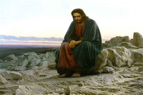 Gesù in preghiera sul monte, in solitudine notturna