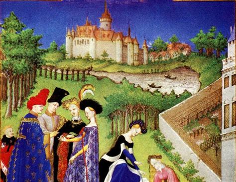 Illustrazione di una corte medievale con libri