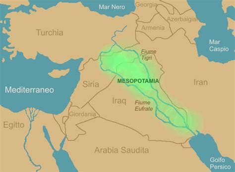 Mappa dell'antica Mesopotamia con i principali regni e città menzionati