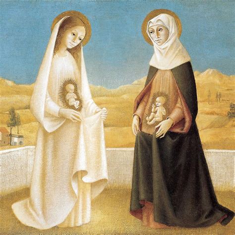 Illustrazione di Maria che canta il Magnificat durante la Visitazione a Elisabetta